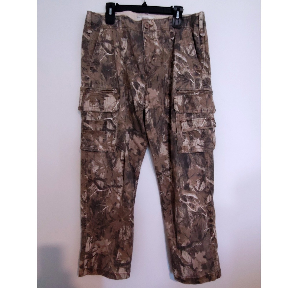 Hollister Mens Loose Fit Cargo Pants 36x32 Camo Leaf Print Multi Pocket Utility